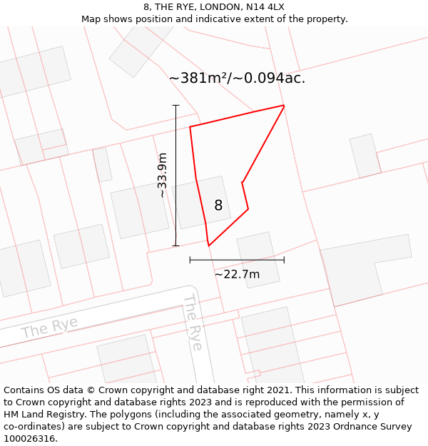 8, THE RYE, LONDON, N14 4LX: Plot and title map