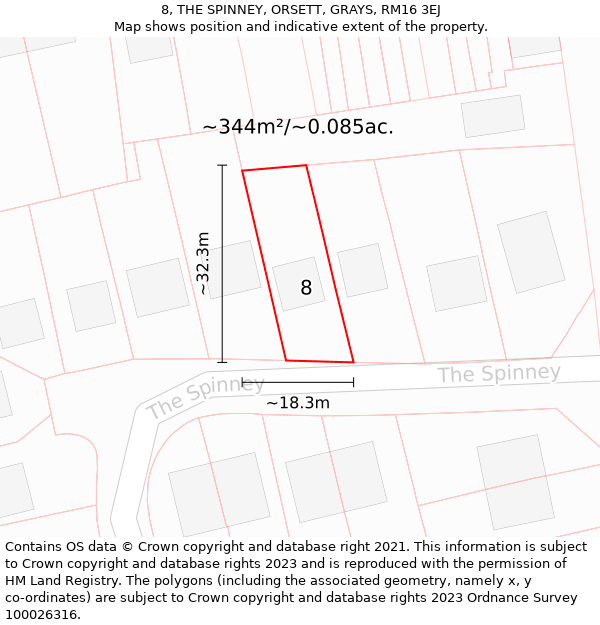 8, THE SPINNEY, ORSETT, GRAYS, RM16 3EJ: Plot and title map