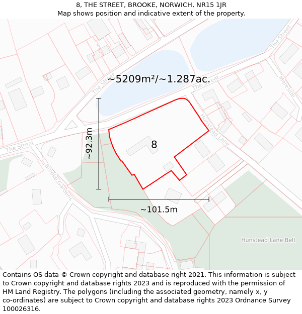 8, THE STREET, BROOKE, NORWICH, NR15 1JR: Plot and title map