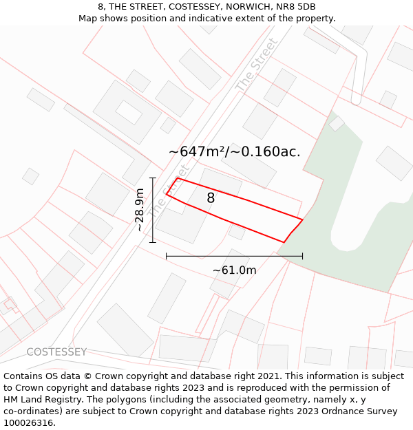 8, THE STREET, COSTESSEY, NORWICH, NR8 5DB: Plot and title map