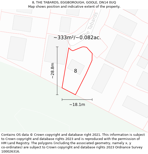 8, THE TABARDS, EGGBOROUGH, GOOLE, DN14 0UQ: Plot and title map