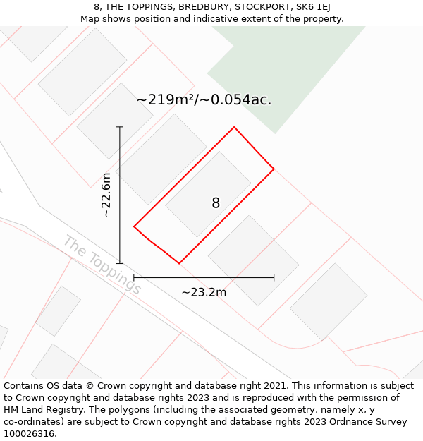 8, THE TOPPINGS, BREDBURY, STOCKPORT, SK6 1EJ: Plot and title map