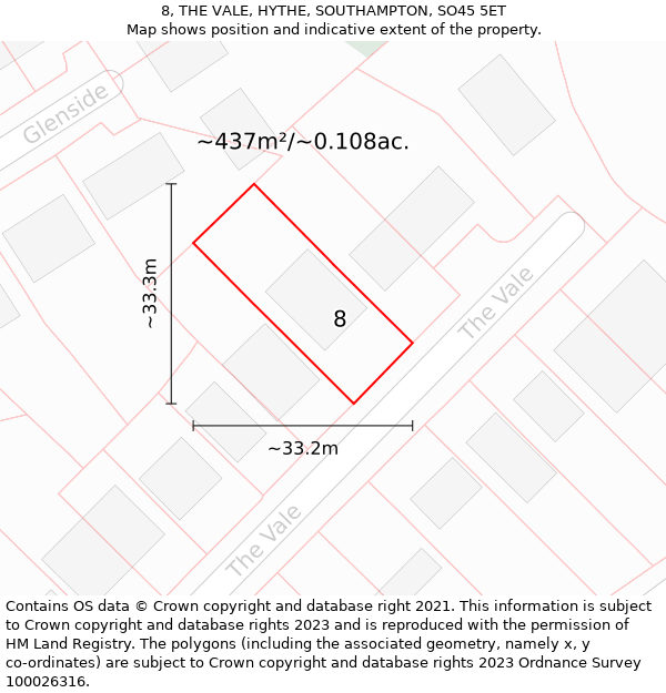 8, THE VALE, HYTHE, SOUTHAMPTON, SO45 5ET: Plot and title map