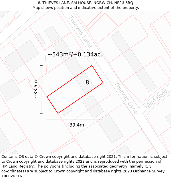 8, THIEVES LANE, SALHOUSE, NORWICH, NR13 6RQ: Plot and title map