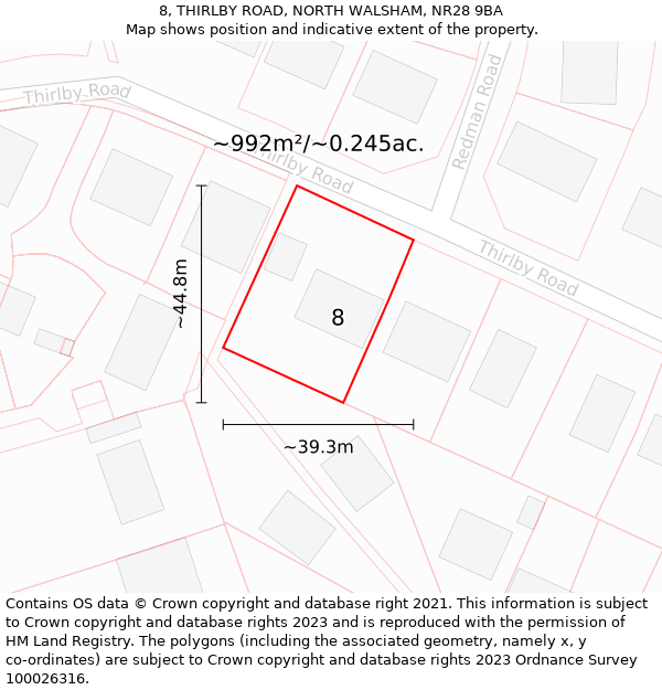 8, THIRLBY ROAD, NORTH WALSHAM, NR28 9BA: Plot and title map