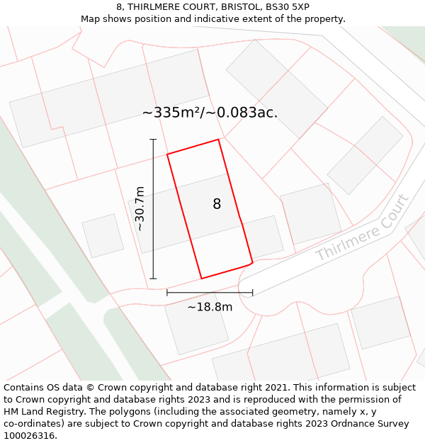8, THIRLMERE COURT, BRISTOL, BS30 5XP: Plot and title map