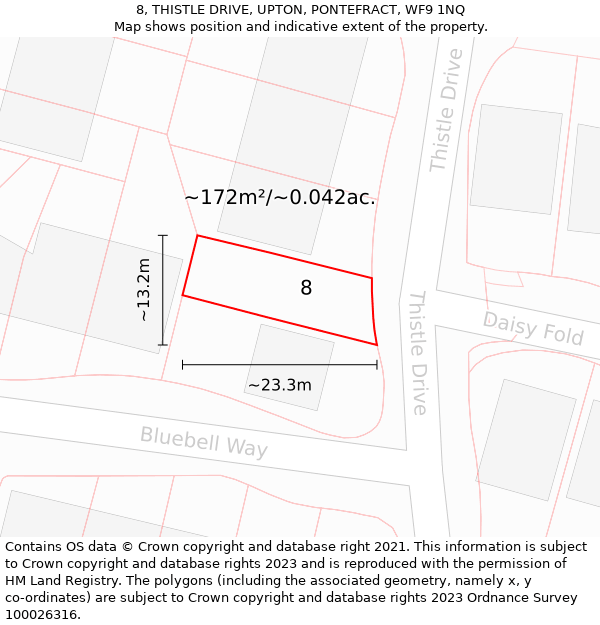 8, THISTLE DRIVE, UPTON, PONTEFRACT, WF9 1NQ: Plot and title map