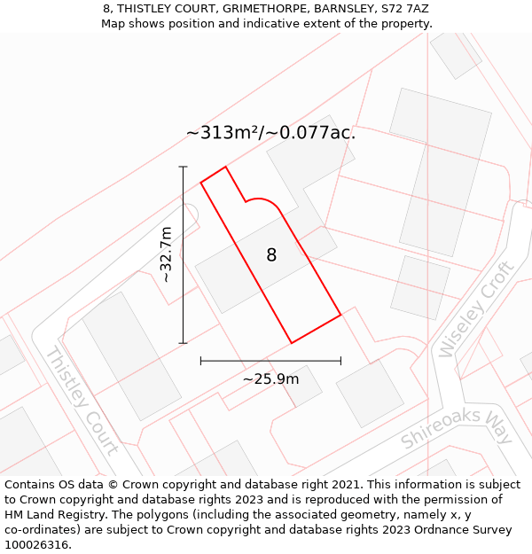 8, THISTLEY COURT, GRIMETHORPE, BARNSLEY, S72 7AZ: Plot and title map