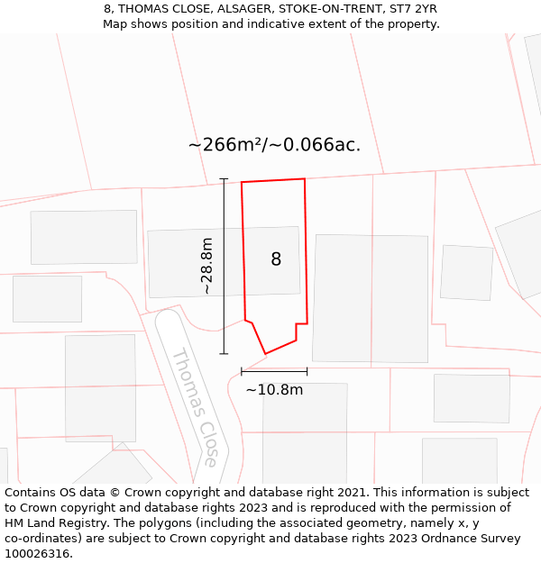 8, THOMAS CLOSE, ALSAGER, STOKE-ON-TRENT, ST7 2YR: Plot and title map