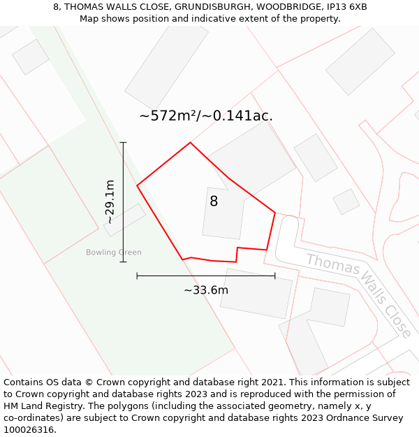 8, THOMAS WALLS CLOSE, GRUNDISBURGH, WOODBRIDGE, IP13 6XB: Plot and title map