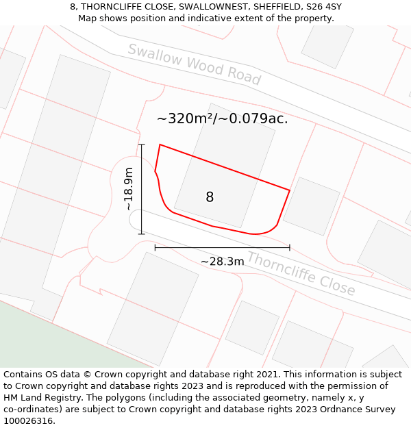 8, THORNCLIFFE CLOSE, SWALLOWNEST, SHEFFIELD, S26 4SY: Plot and title map