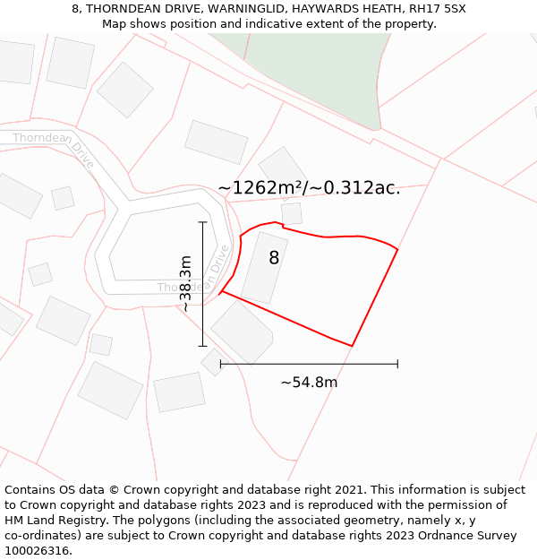 8, THORNDEAN DRIVE, WARNINGLID, HAYWARDS HEATH, RH17 5SX: Plot and title map