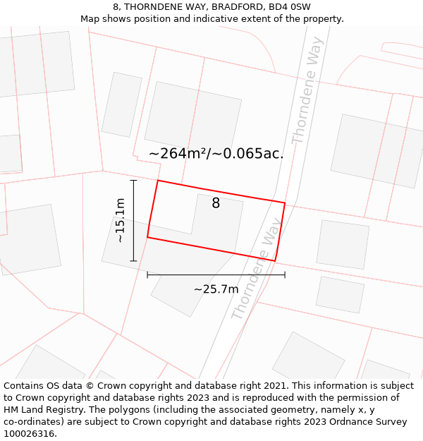 8, THORNDENE WAY, BRADFORD, BD4 0SW: Plot and title map