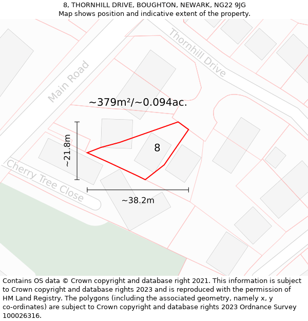 8, THORNHILL DRIVE, BOUGHTON, NEWARK, NG22 9JG: Plot and title map