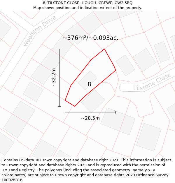 8, TILSTONE CLOSE, HOUGH, CREWE, CW2 5RQ: Plot and title map