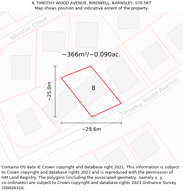 8, TIMOTHY WOOD AVENUE, BIRDWELL, BARNSLEY, S70 5RT: Plot and title map