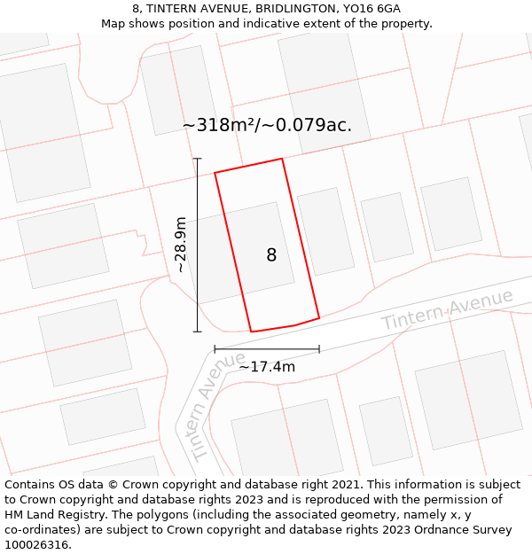 8, TINTERN AVENUE, BRIDLINGTON, YO16 6GA: Plot and title map