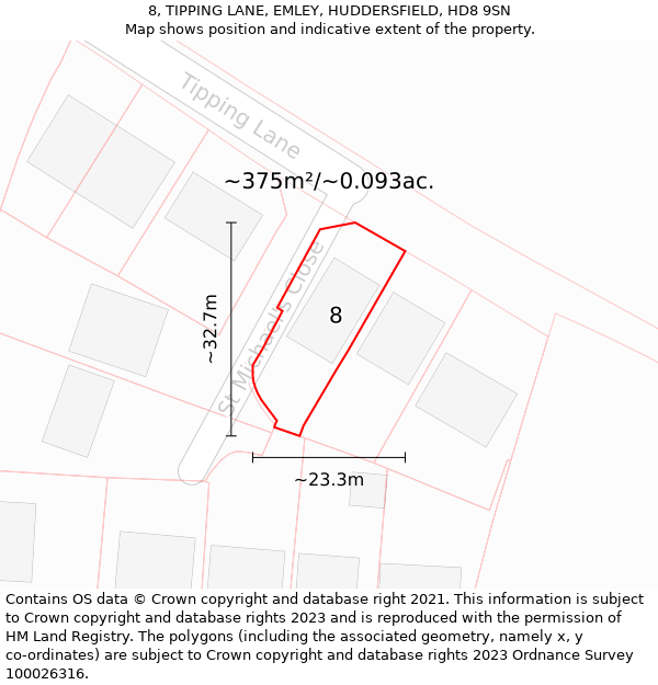 8, TIPPING LANE, EMLEY, HUDDERSFIELD, HD8 9SN: Plot and title map