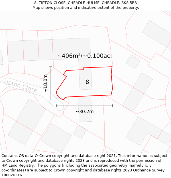 8, TIPTON CLOSE, CHEADLE HULME, CHEADLE, SK8 5RS: Plot and title map