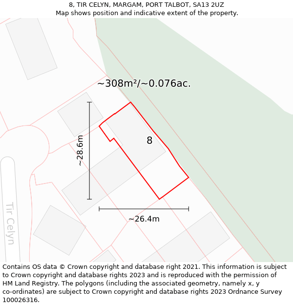 8, TIR CELYN, MARGAM, PORT TALBOT, SA13 2UZ: Plot and title map