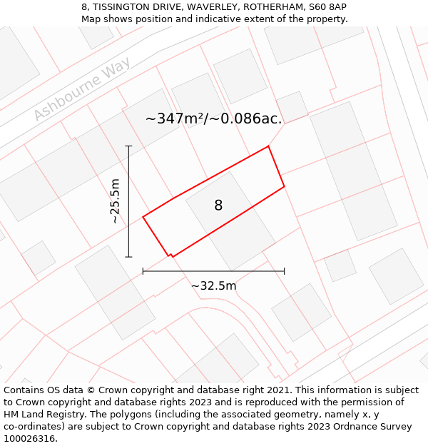 8, TISSINGTON DRIVE, WAVERLEY, ROTHERHAM, S60 8AP: Plot and title map