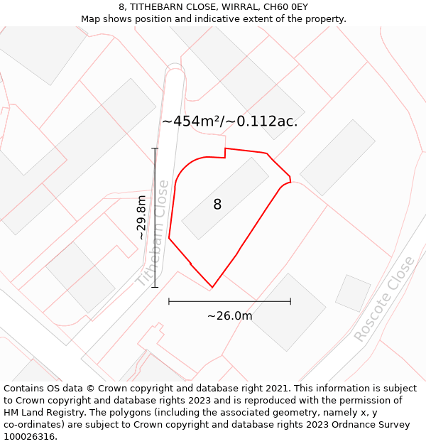 8, TITHEBARN CLOSE, WIRRAL, CH60 0EY: Plot and title map