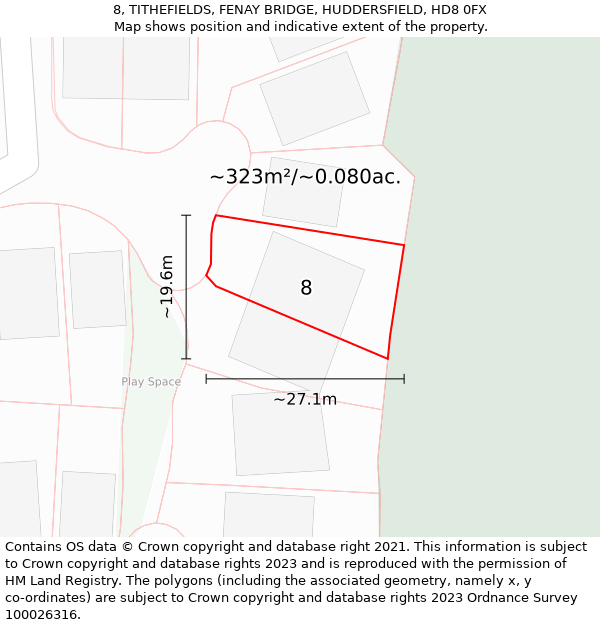 8, TITHEFIELDS, FENAY BRIDGE, HUDDERSFIELD, HD8 0FX: Plot and title map