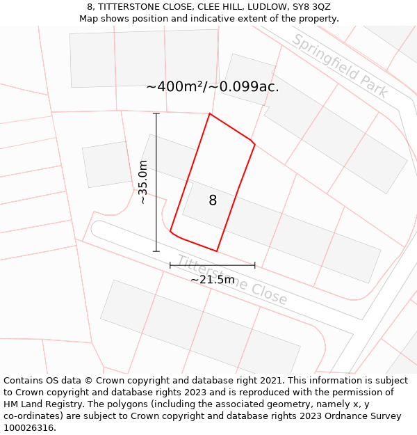 8, TITTERSTONE CLOSE, CLEE HILL, LUDLOW, SY8 3QZ: Plot and title map