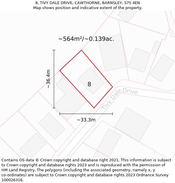 8, TIVY DALE DRIVE, CAWTHORNE, BARNSLEY, S75 4EN: Plot and title map