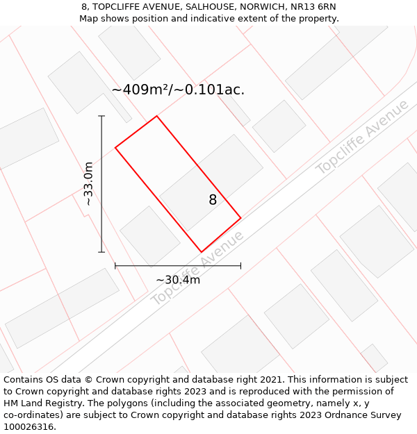 8, TOPCLIFFE AVENUE, SALHOUSE, NORWICH, NR13 6RN: Plot and title map
