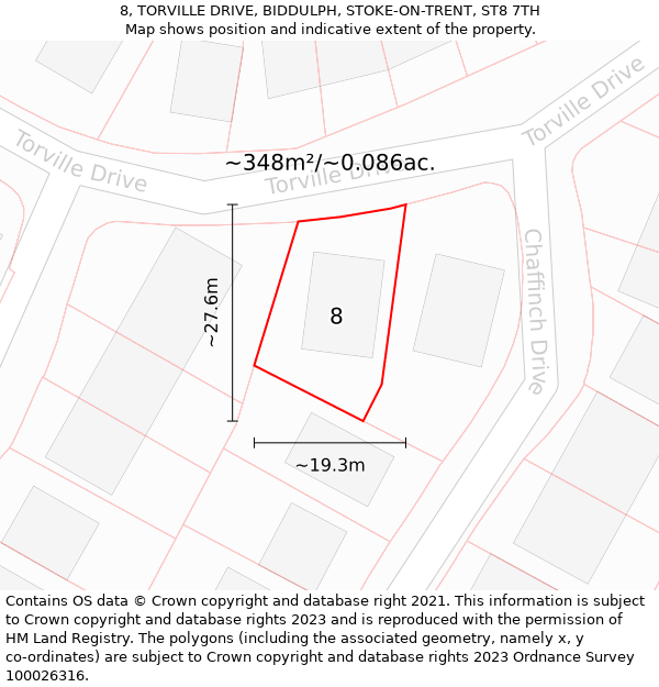 8, TORVILLE DRIVE, BIDDULPH, STOKE-ON-TRENT, ST8 7TH: Plot and title map