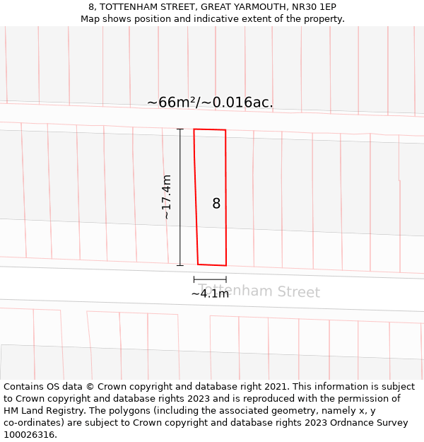 8, TOTTENHAM STREET, GREAT YARMOUTH, NR30 1EP: Plot and title map