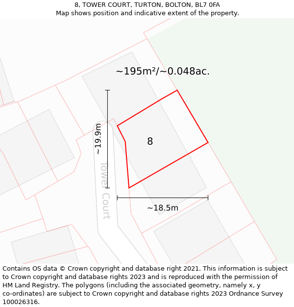 8, TOWER COURT, TURTON, BOLTON, BL7 0FA: Plot and title map