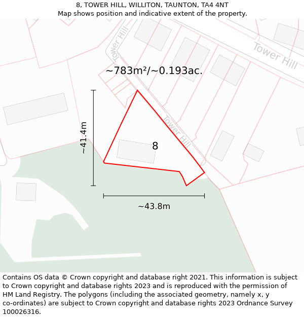 8, TOWER HILL, WILLITON, TAUNTON, TA4 4NT: Plot and title map