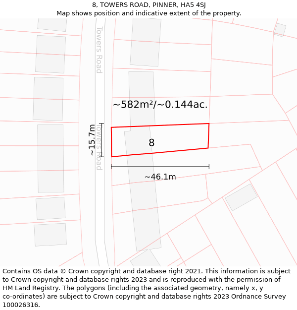 8, TOWERS ROAD, PINNER, HA5 4SJ: Plot and title map