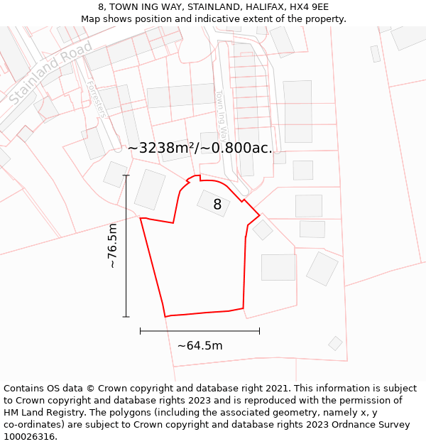 8, TOWN ING WAY, STAINLAND, HALIFAX, HX4 9EE: Plot and title map