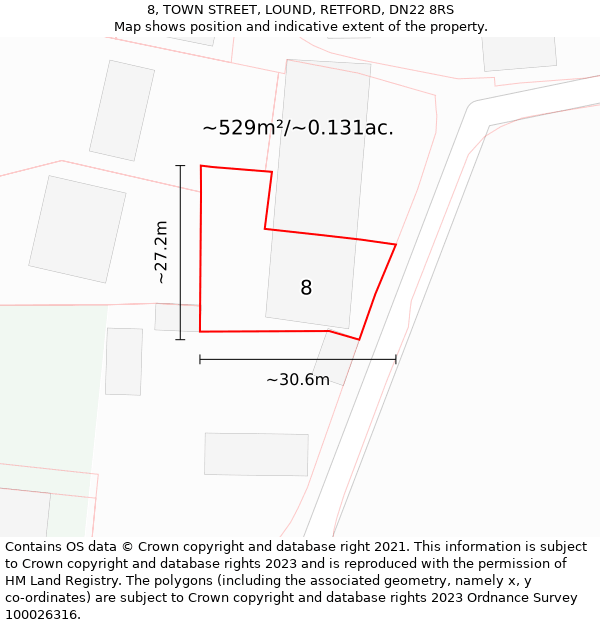 8, TOWN STREET, LOUND, RETFORD, DN22 8RS: Plot and title map
