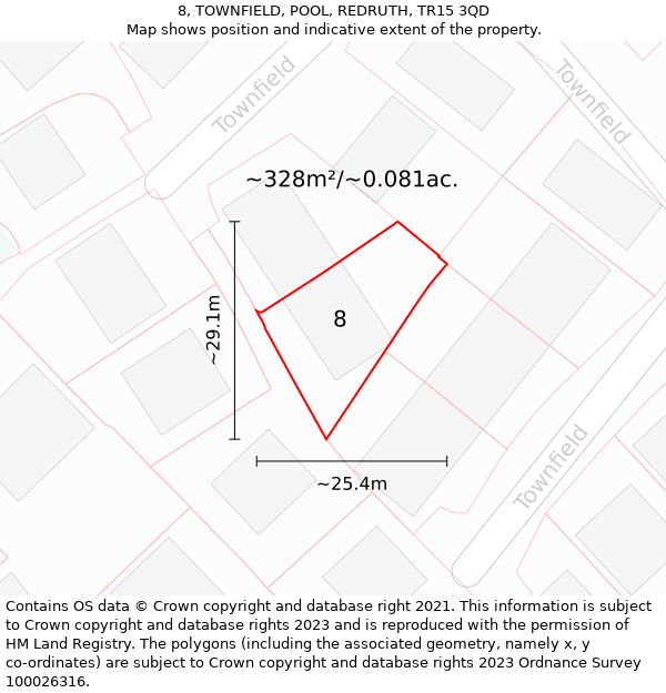 8, TOWNFIELD, POOL, REDRUTH, TR15 3QD: Plot and title map