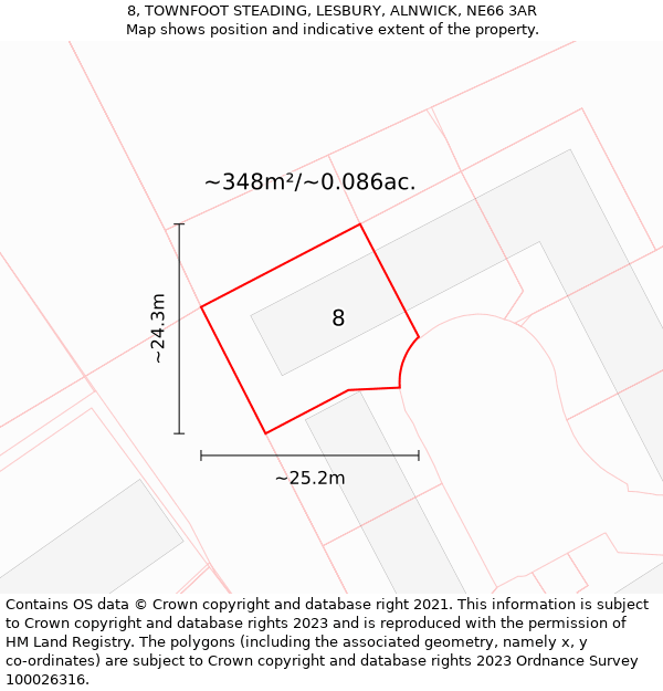 8, TOWNFOOT STEADING, LESBURY, ALNWICK, NE66 3AR: Plot and title map