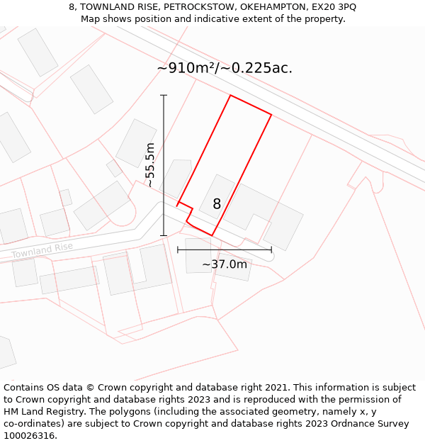 8, TOWNLAND RISE, PETROCKSTOW, OKEHAMPTON, EX20 3PQ: Plot and title map