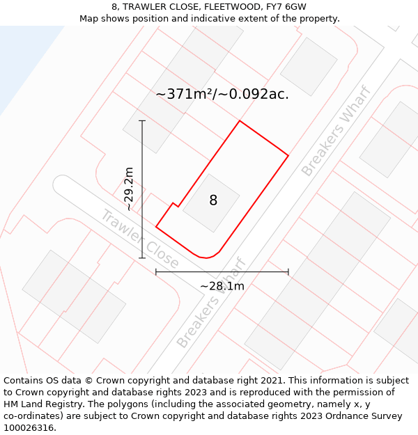 8, TRAWLER CLOSE, FLEETWOOD, FY7 6GW: Plot and title map