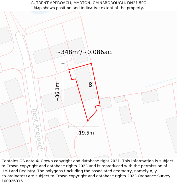 8, TRENT APPROACH, MARTON, GAINSBOROUGH, DN21 5FG: Plot and title map