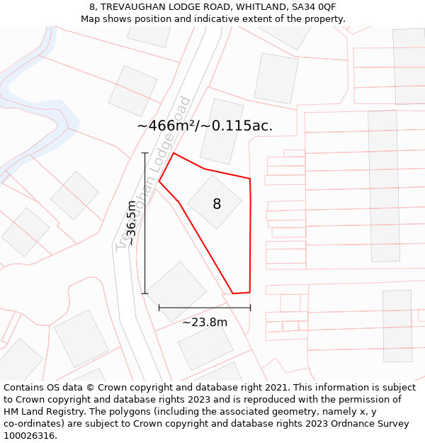 8, TREVAUGHAN LODGE ROAD, WHITLAND, SA34 0QF: Plot and title map