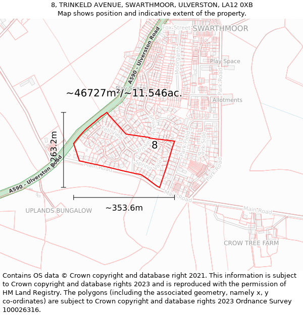 8, TRINKELD AVENUE, SWARTHMOOR, ULVERSTON, LA12 0XB: Plot and title map