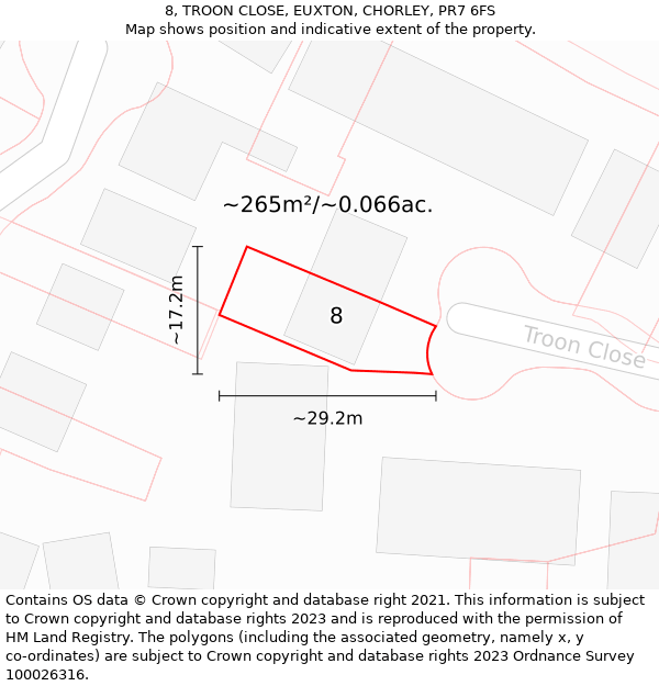 8, TROON CLOSE, EUXTON, CHORLEY, PR7 6FS: Plot and title map