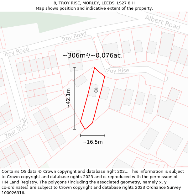 8, TROY RISE, MORLEY, LEEDS, LS27 8JH: Plot and title map