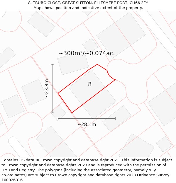 8, TRURO CLOSE, GREAT SUTTON, ELLESMERE PORT, CH66 2EY: Plot and title map