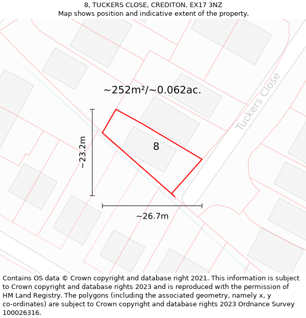 8, TUCKERS CLOSE, CREDITON, EX17 3NZ: Plot and title map