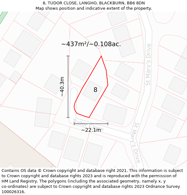 8, TUDOR CLOSE, LANGHO, BLACKBURN, BB6 8DN: Plot and title map