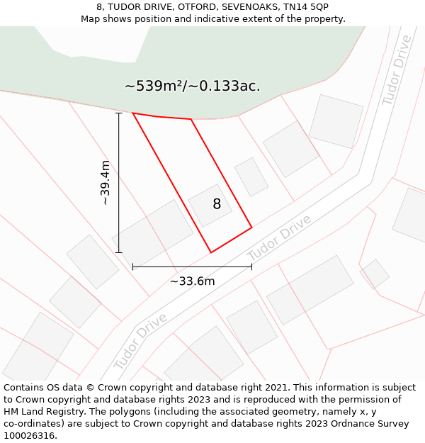 8, TUDOR DRIVE, OTFORD, SEVENOAKS, TN14 5QP: Plot and title map